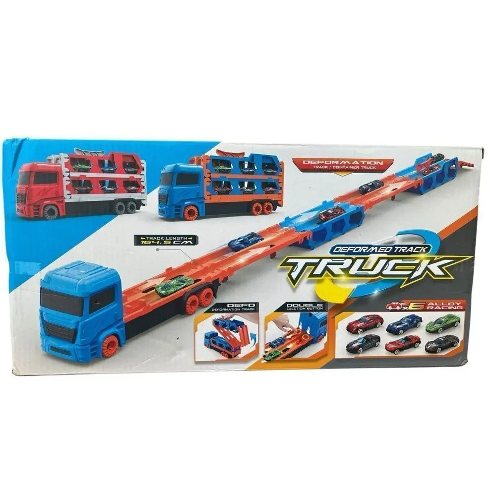 Car Transporter Truck Folding Track Racing Vehicles Deformed Track Truck 6 Cars